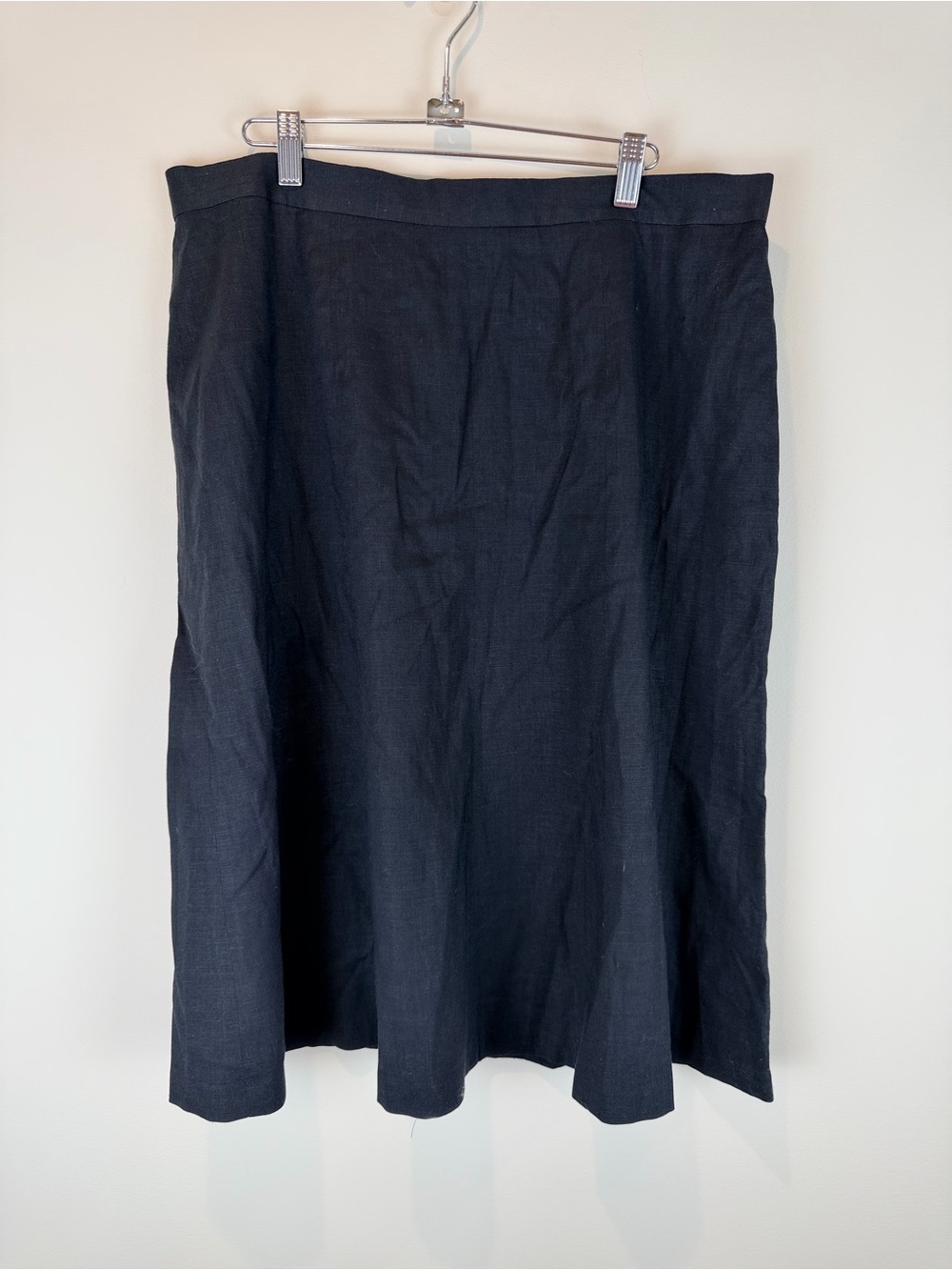 Anne Klein Black Midi A-Line Linen Blend Lined Skirt Size 14
